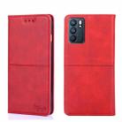 For OPPO Reno6 5G Cow Texture Magnetic Horizontal Flip Leather Phone Case(Red) - 1