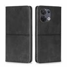 For OPPO Reno8 Cow Texture Magnetic Horizontal Flip Leather Phone Case(Black) - 1