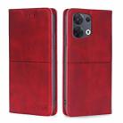 For OPPO Reno8 Cow Texture Magnetic Horizontal Flip Leather Phone Case(Red) - 1