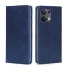 For OPPO Reno8 Cow Texture Magnetic Horizontal Flip Leather Phone Case(Blue) - 1