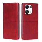For OPPO Reno8 Pro+ 5G Cow Texture Magnetic Horizontal Flip Leather Phone Case(Red) - 1