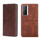 For vivo X70 Pro Cow Texture Magnetic Horizontal Flip Leather Phone Case(Dark Brown) - 1
