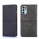 For OPPO Reno6 4G Cow Texture Magnetic Horizontal Flip Leather Phone Case(Black) - 1