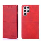 For Samsung Galaxy S22 Ultra Cow Texture Magnetic Horizontal Flip Leather Phone Case(Red) - 1