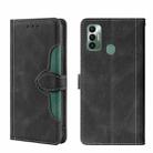 For Tecno Spark 7 Skin Feel Straw Hat Magnetic Buckle Leather Phone Case(Black) - 1