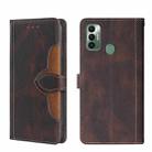 For Tecno Spark 7 Skin Feel Straw Hat Magnetic Buckle Leather Phone Case(Brown) - 1