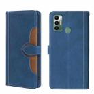 For Tecno Spark 7 Skin Feel Straw Hat Magnetic Buckle Leather Phone Case(Blue) - 1