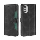 For Motorola Moto E32 4G Skin Feel Magnetic Buckle Leather Phone Case(Black) - 1