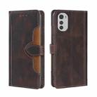 For Motorola Moto E32 4G Skin Feel Magnetic Buckle Leather Phone Case(Brown) - 1