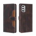 For Motorola Moto G52j 5G Skin Feel Magnetic Buckle Leather Phone Case(Brown) - 1