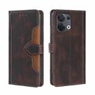 For OPPO Reno8 5G Skin Feel Magnetic Buckle Leather Phone Case(Brown) - 1