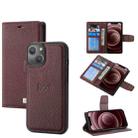 For iPhone 13 Litchi Texture Magnetic Detachable Wallet Leather Phone Case(Purple) - 1