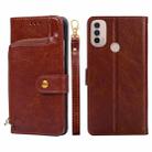 For Motorola Moto E40 Zipper Bag PU + TPU Horizontal Flip Leather Case(Brown) - 1