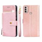 For Motorola Moto E40 Zipper Bag PU + TPU Horizontal Flip Leather Case(Rose Gold) - 1