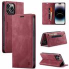 For iPhone 14 Pro Max AutSpace A01 Retro Skin-feel Crazy Horse Leather Phone Case (Wine Red) - 1