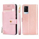 For vivo X60 Pro Global Version/X60 Curved Screen Zipper Bag PU + TPU Horizontal Flip Leather Phone Case(Rose Gold) - 1