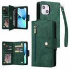 For iPhone 13 Rivet Buckle 9 Cards Three Fold Leather Phone Case(Green) - 1