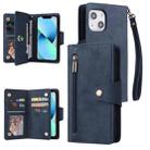For iPhone 13 Rivet Buckle 9 Cards Three Fold Leather Phone Case(Blue) - 1