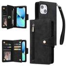 For iPhone 13 Rivet Buckle 9 Cards Three Fold Leather Phone Case(Black) - 1