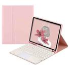 Round Cap Bluetooth Keyboard Leather Case with Pen Slot & Touchpad For Samsung Galaxy Tab S7(Pink+White Keyboard) - 1