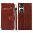For Honor 70 Pro/70 Pro+ Zipper Bag PU + TPU Horizontal Flip Leather Phone Case(Brown) - 1