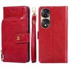 For Honor 70 Pro/70 Pro+ Zipper Bag PU + TPU Horizontal Flip Leather Phone Case(Red) - 1