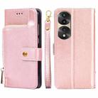 For Honor 70 Pro/70 Pro+ Zipper Bag PU + TPU Horizontal Flip Leather Phone Case(Rose Gold) - 1