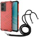 For OPPO A57 4G Global Lanyard Honeycomb Phone Case(Red) - 1