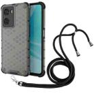 For OPPO A57 4G Global Lanyard Honeycomb Phone Case(Black) - 1
