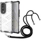 For Honor 70 5G Lanyard Honeycomb Phone Case(White) - 1