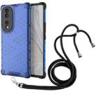 For Honor 70 5G Lanyard Honeycomb Phone Case(Blue) - 1