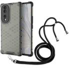 For Honor 70 5G Lanyard Honeycomb Phone Case(Black) - 1