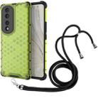 For Honor 70 Pro 5G Lanyard Honeycomb Phone Case(Green) - 1