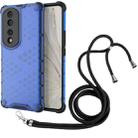 For Honor 70 Pro 5G Lanyard Honeycomb Phone Case(Blue) - 1