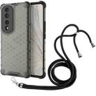 For Honor 70 Pro 5G Lanyard Honeycomb Phone Case(Black) - 1