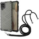 For Samsung Galaxy A12 4G Lanyard Honeycomb Phone Case(Black) - 1