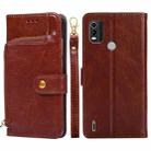 For Nokia C21 Plus Zipper Bag PU + TPU Horizontal Flip Leather Phone Case(Brown) - 1