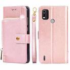 For Nokia C21 Plus Zipper Bag PU + TPU Horizontal Flip Leather Phone Case(Gold) - 1