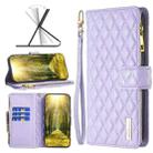 For Motorola Moto E32 4G Diamond Lattice Zipper Wallet Leather Flip Phone Case(Purple) - 1