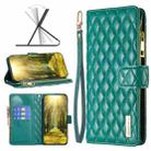 For OPPO A7 Diamond Lattice Zipper Wallet Leather Flip Phone Case(Green) - 1