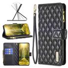 For OPPO A7 Diamond Lattice Zipper Wallet Leather Flip Phone Case(Black) - 1