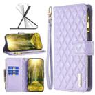 For OPPO A15 Diamond Lattice Zipper Wallet Leather Flip Phone Case(Purple) - 1