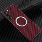 For Samsung Galaxy S22 5G Carbon Fiber Texture MagSafe Magnetic Phone Case(Red) - 1