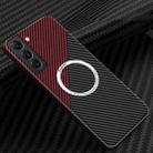 For Samsung Galaxy S22 5G Carbon Fiber Texture MagSafe Magnetic Phone Case(Black Red) - 1