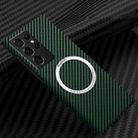 For Samsung Galaxy S21 Ultra 5G Carbon Fiber Texture MagSafe Magnetic Phone Case(Green) - 1