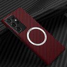 For Samsung Galaxy S21 Ultra 5G Carbon Fiber Texture MagSafe Magnetic Phone Case(Red) - 1