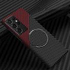 For Samsung Galaxy S21 Ultra 5G Carbon Fiber Texture MagSafe Magnetic Phone Case(Black Red) - 1