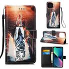 For iPhone 14 Painted Flat Texture Leather Case with Lanyard & Card Slot & Wallet & Holder (Cat And Tiger) - 1