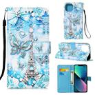 For iPhone 14 Plus Painted Flat Texture Leather Case with Lanyard & Card Slot & Wallet & Holder (Tower Butterfly) - 1