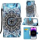 For iPhone 14 Pro Painted Flat Texture Leather Case with Lanyard & Card Slot & Wallet & Holder(Undersea Mandala) - 1